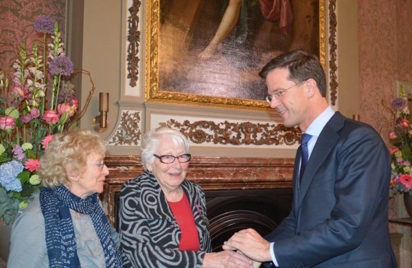 In 2014 Ms Oversteegen left and her sister Truus were awarded the Mobilization War Cross by Mark Rutte the Dutch prime minister Credit via National Hannie Schaft Foundatio